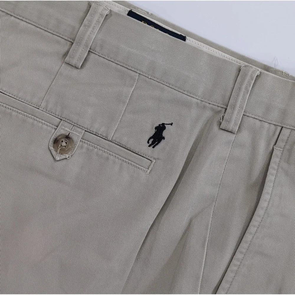 Polo Ralph Lauren Mens 38x32 Khaki Chino Pants Flat Front Cotton Twill Trousers
